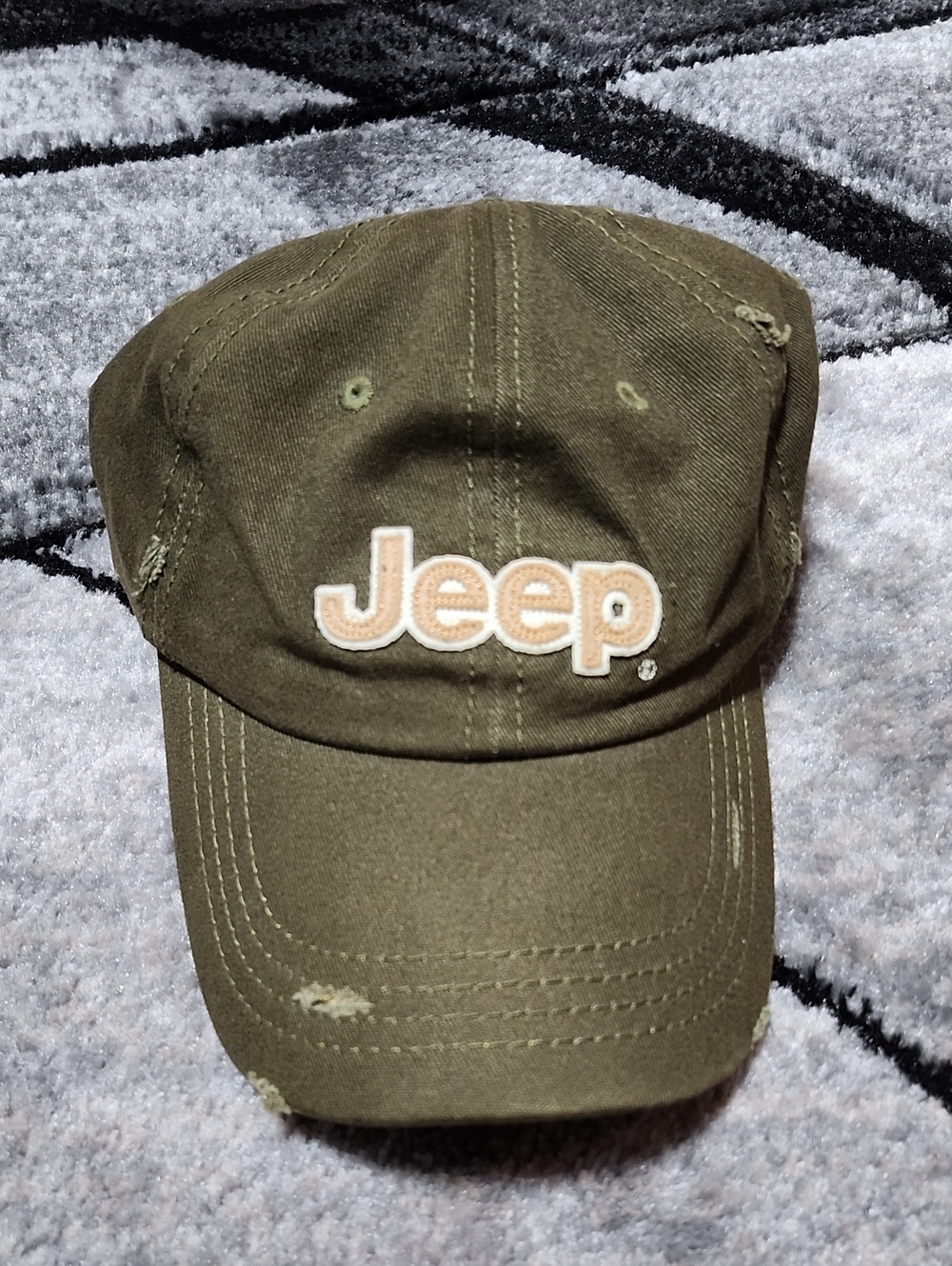 JEEP EMBROIDERED 3-D LOGO ARMY GREEN DISTRESSED BASEBALL CAP HAT - Picture 10 of 12